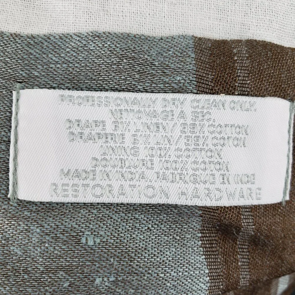 Restoration Hardware Blue Brown Stripe Cotton Linen Lined 1 Panel Drape 51 x 84